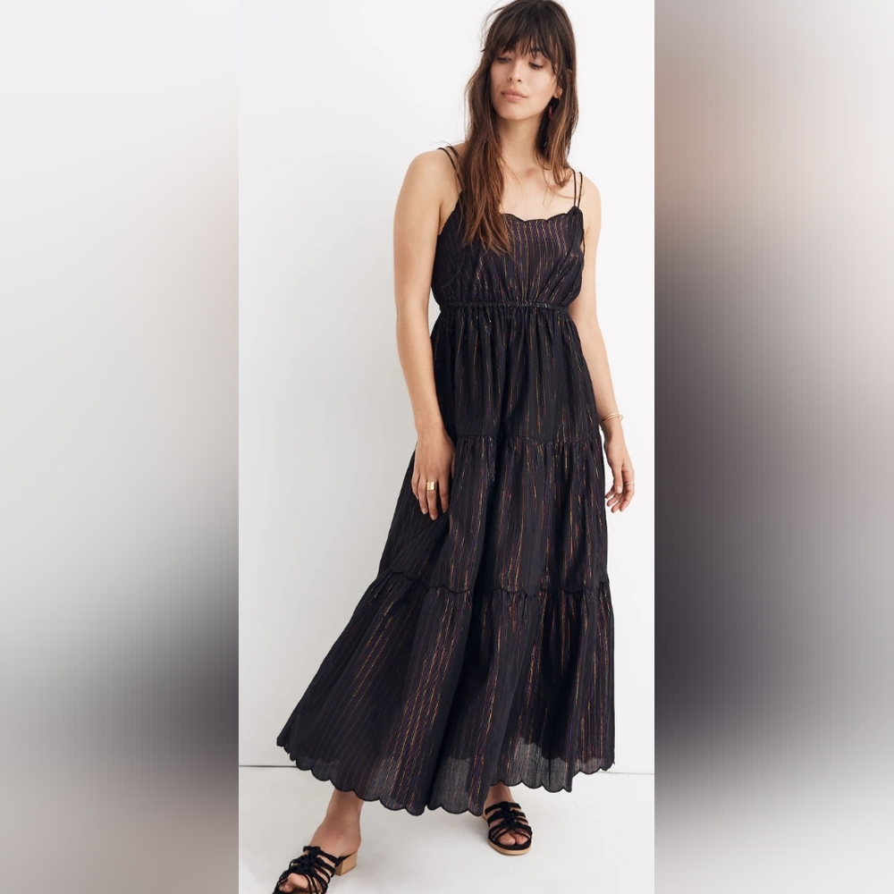 MADEWELL Metallic Stripe Tiered Maxi Dress Size S NWT